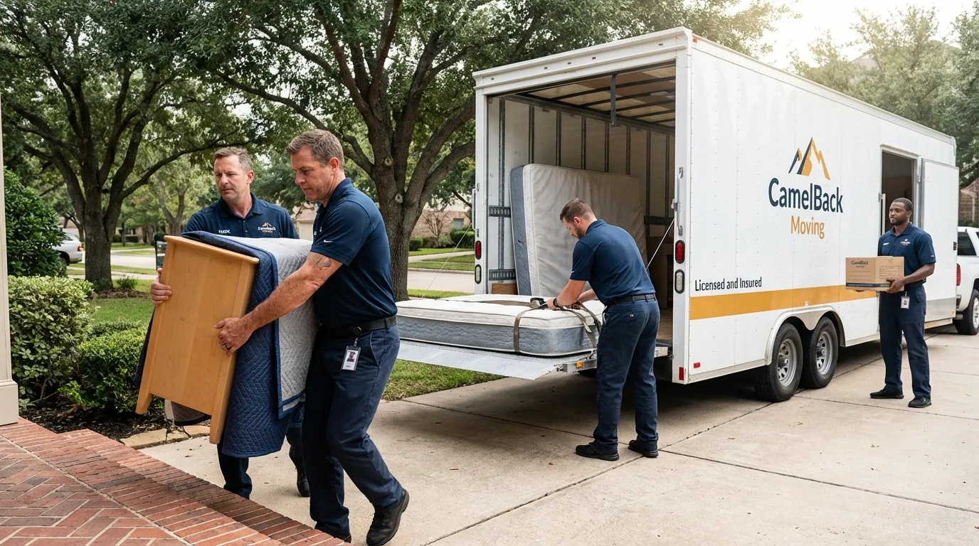 Crew loading residential truck for cross-state move from Chino, CA