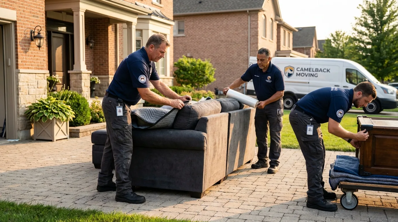 Large estate moving crew wrapping furniture in Chino, CA