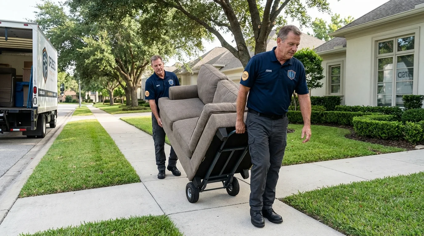 Local residential moving crew loading furniture in Chino, CA